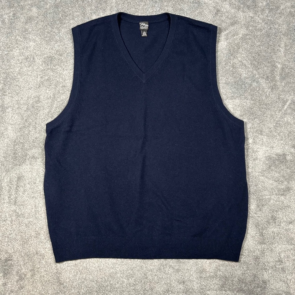 Saks Fifth Avenue Cashmere Navy Blue V-Neck Sweater Vest Mens L Spun in Scotland